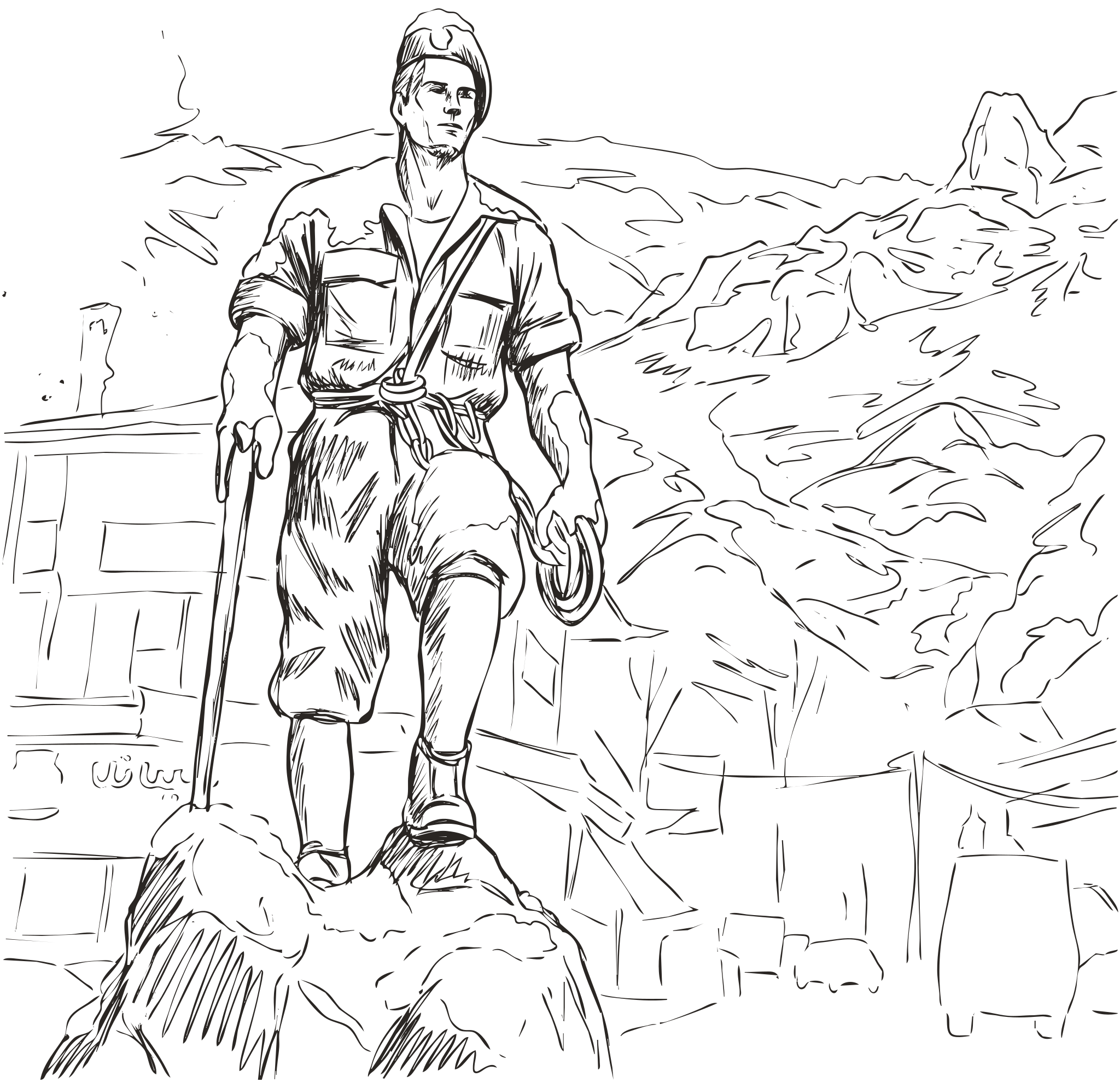 Sketch of the bronze mountaineer statue at Sarband Square, Darband