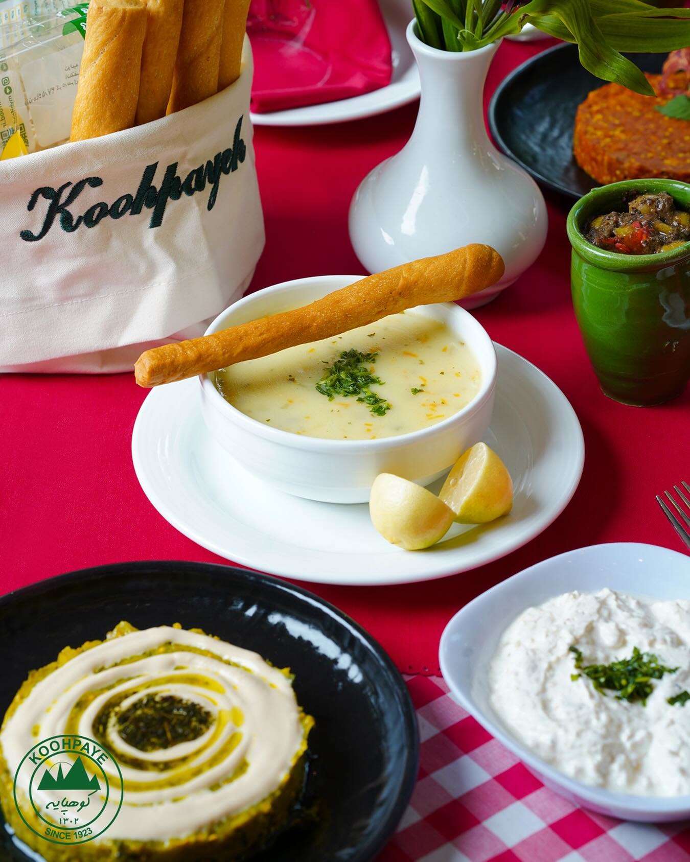Appetizers and bread at Koohpaye